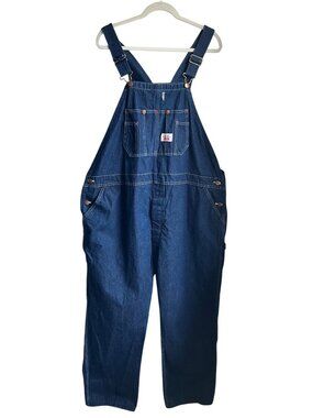 Vintage 90's Round House 50x29 Denim Overalls Adjustable Carpenter Made USA